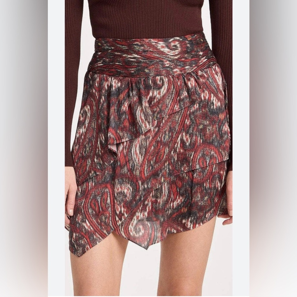 IRO , Zully Red and Black Asymmetrical Ruffle Mini Skirt